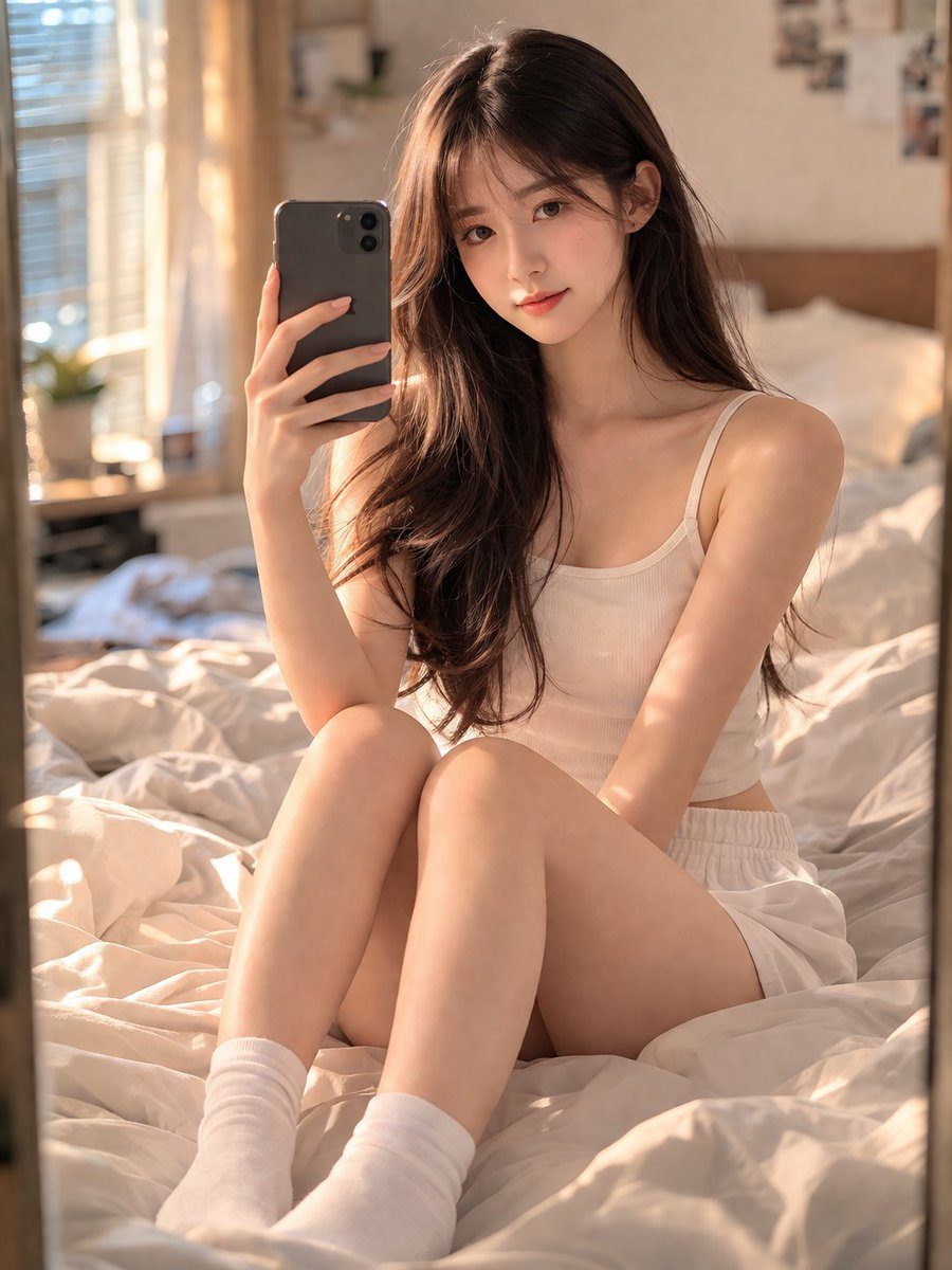 温馨卧室镜前自拍