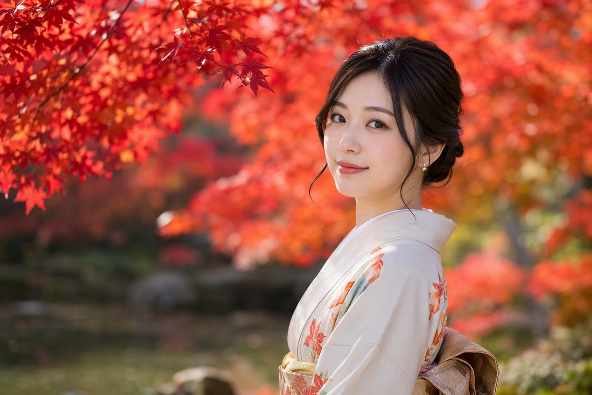 红叶和服回眸人像