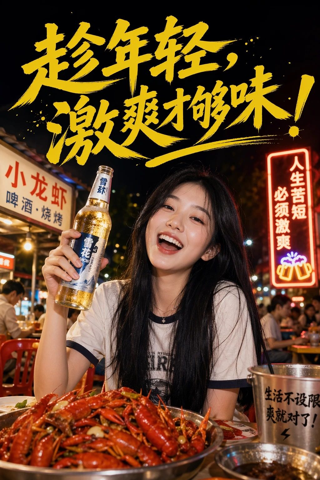 夜宵摊啤酒少女海报