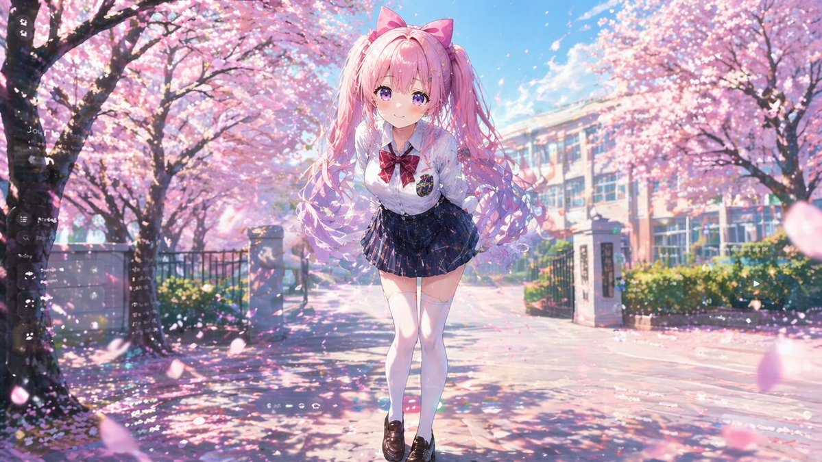樱花树下双马尾少女