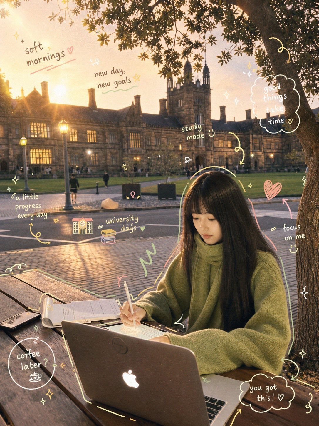 金色秋日学院风学习少女
