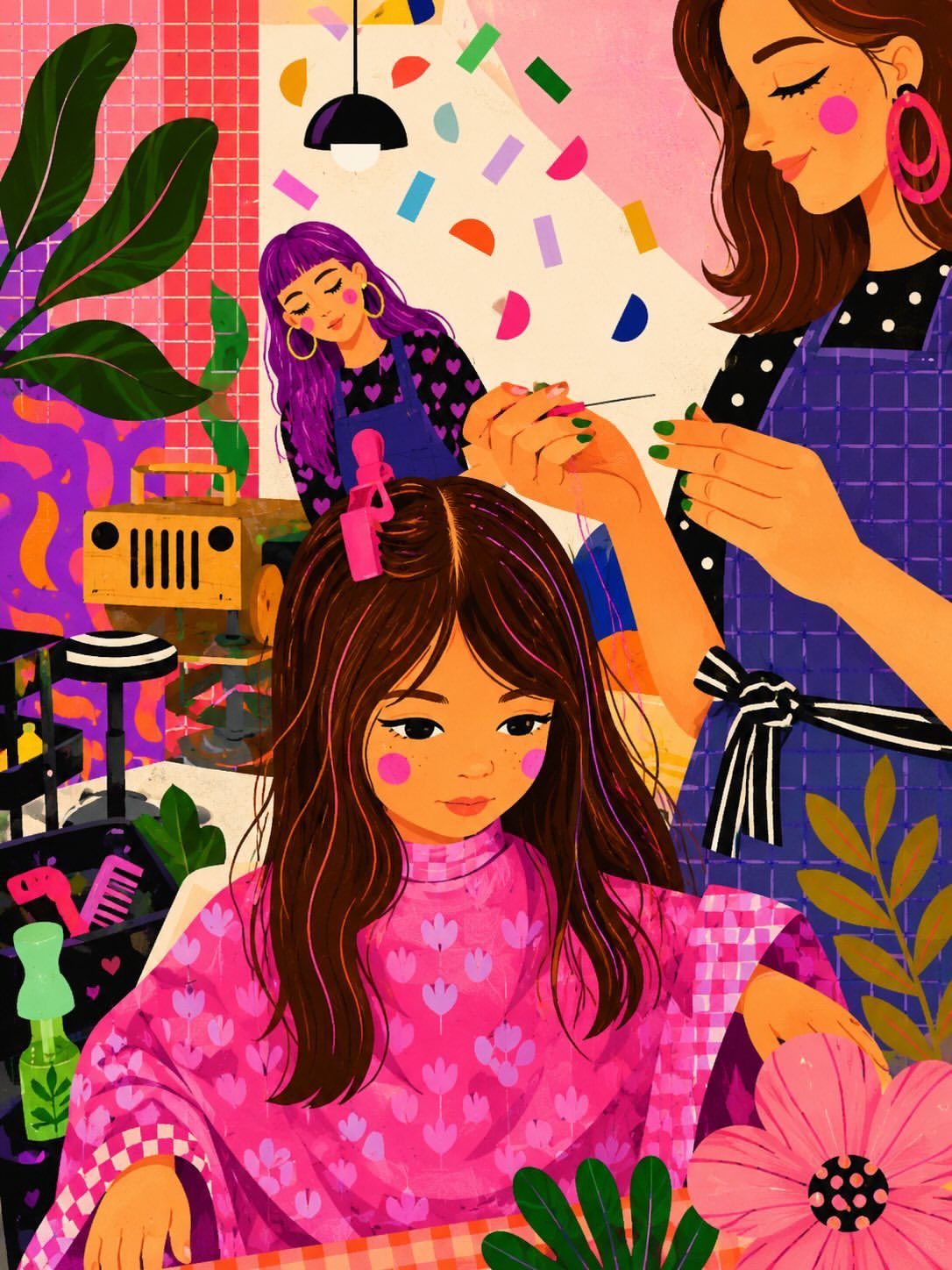 粉彩梦幻发廊插画