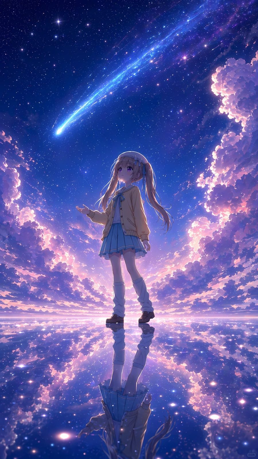 星空水镜日系少女插画