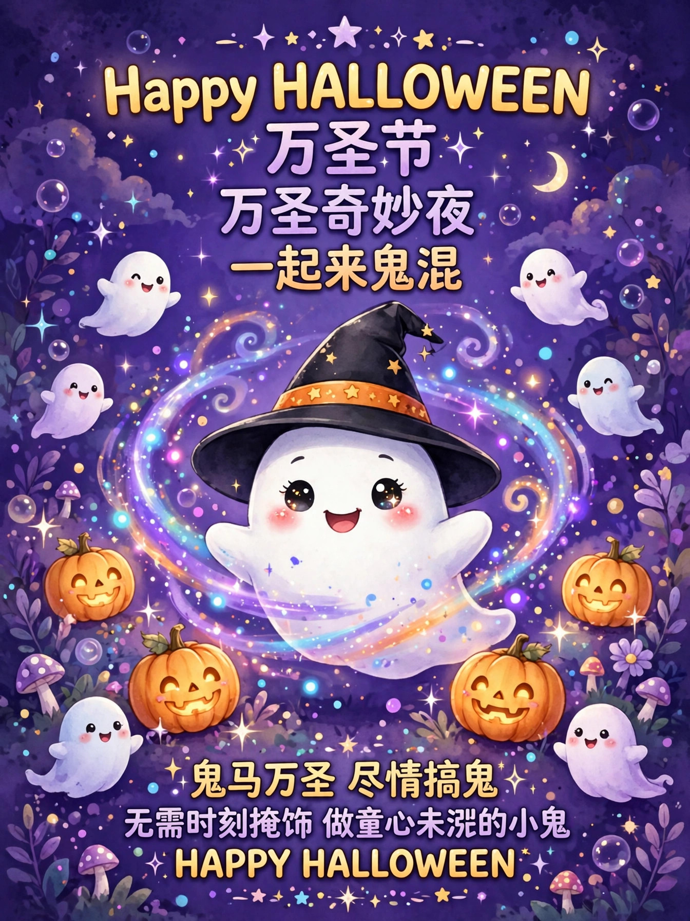 Family Halloween Illustration Poster