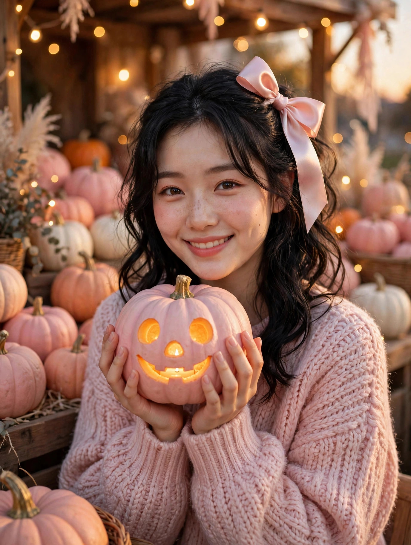 Pink Pumpkin Lantern Sweetheart Portrait