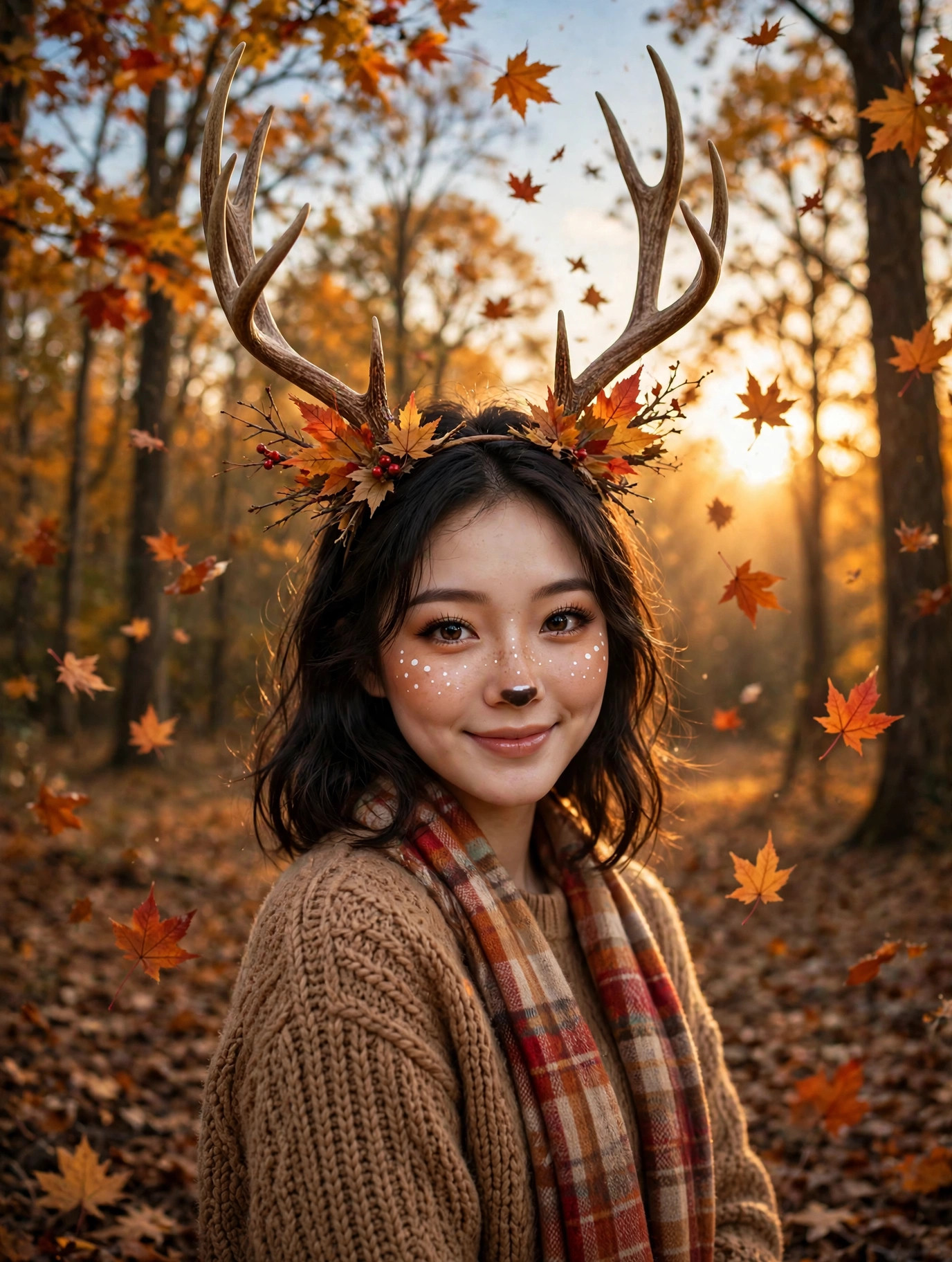 Autumn Forest Deer Makeup Portrait
